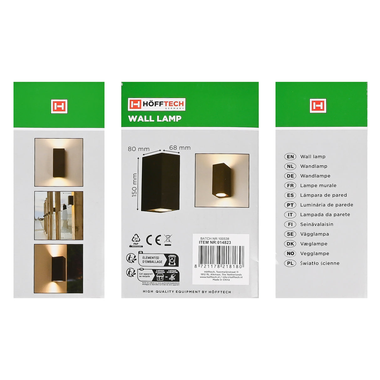 Wandlamp vierkant hoog up&down light IP65