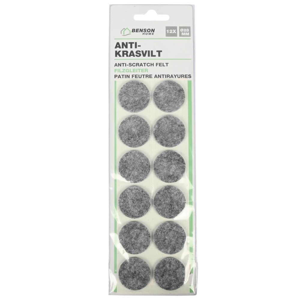 Anti-scratch felt ø28 mm 12 pcs grey