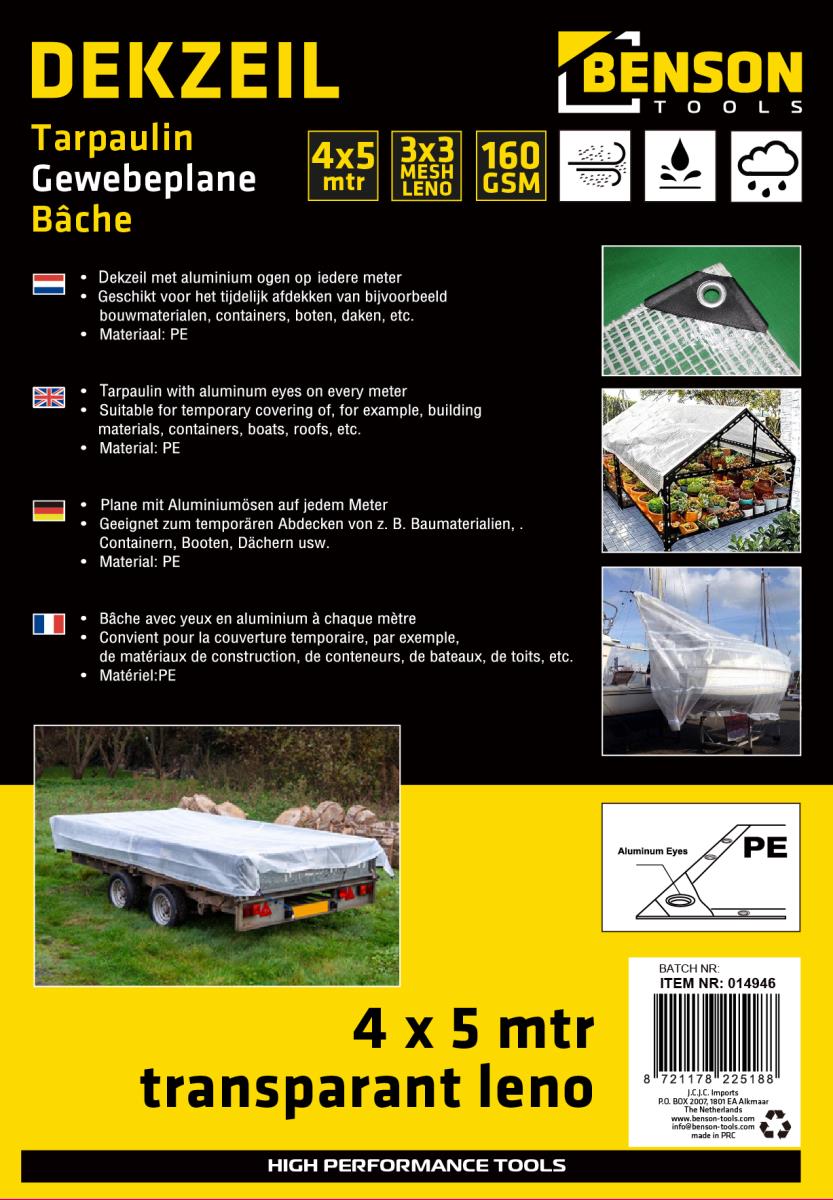 Tarpaulin 4 x 5 m transparent leno