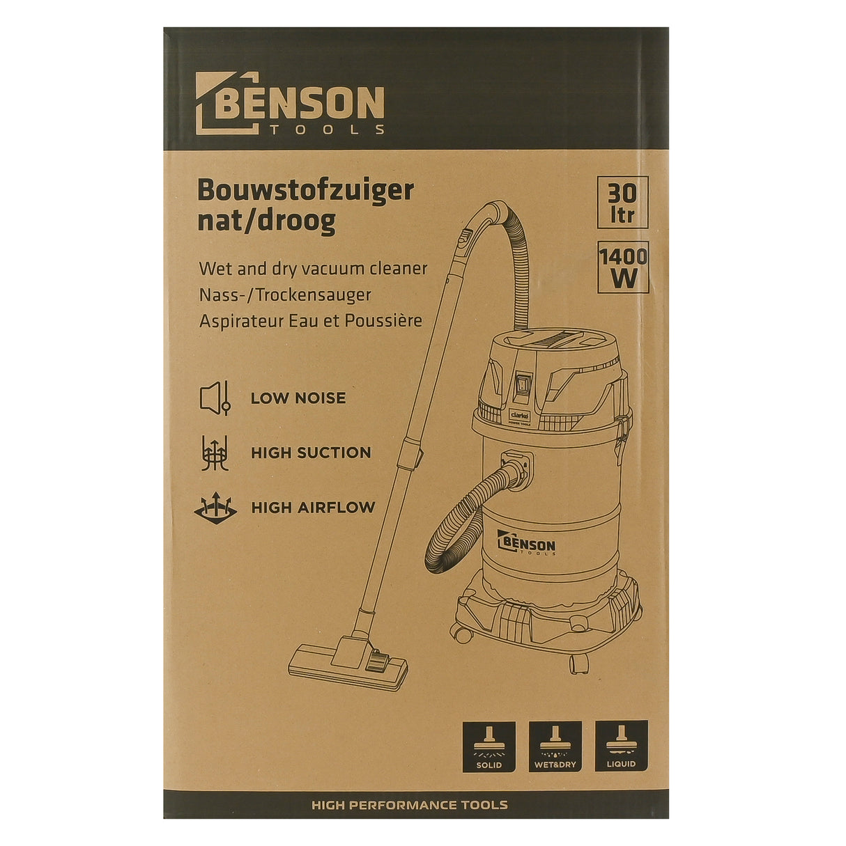Bouwstofzuiger nat/droog 30 ltr 1400W