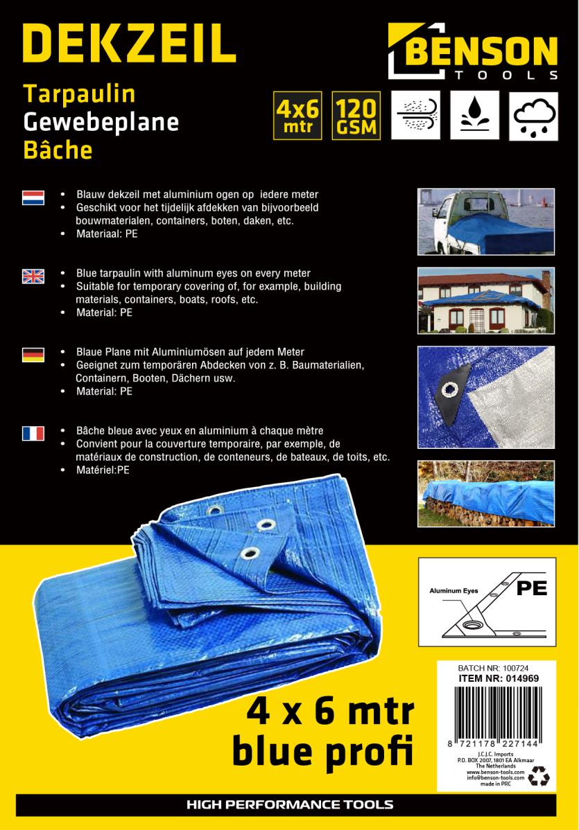 Dekzeil 4 x 6 mtr blauw profi