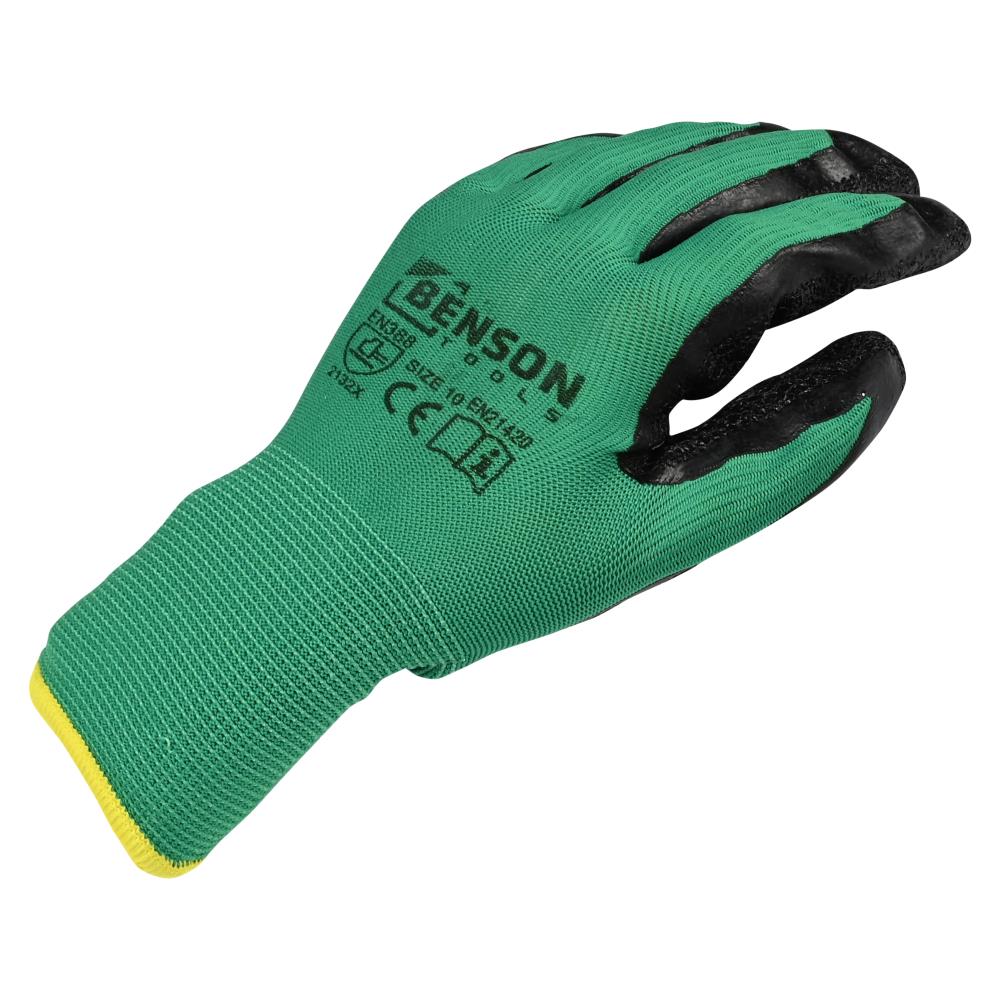 Working gloves latex crinkle green black size 10