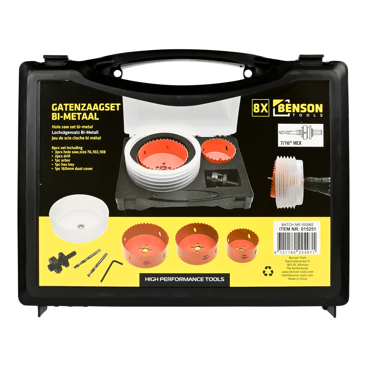 Hole saw set 8 pcs bi-metal