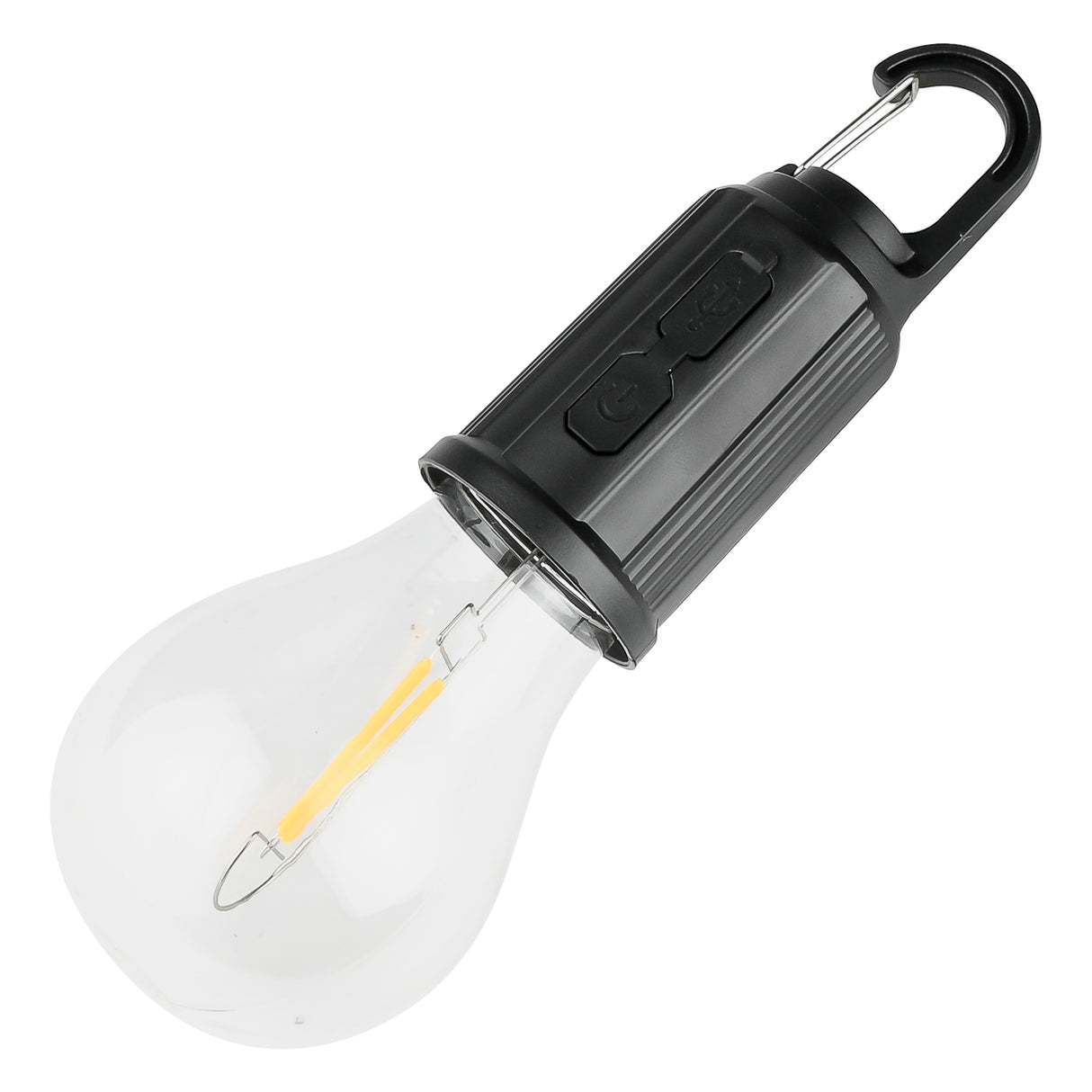 Round camping lamp with rechargeable carabiner
