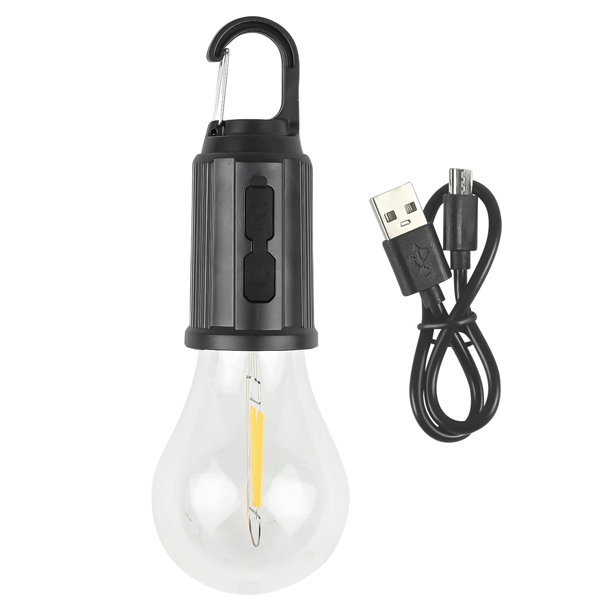 Round camping lamp with rechargeable carabiner
