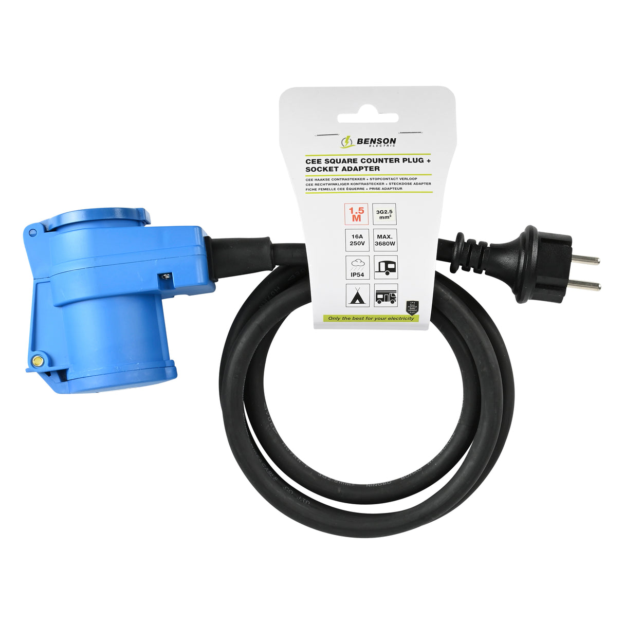 Prise coudée CEE + adaptateur de prise 1,5 m