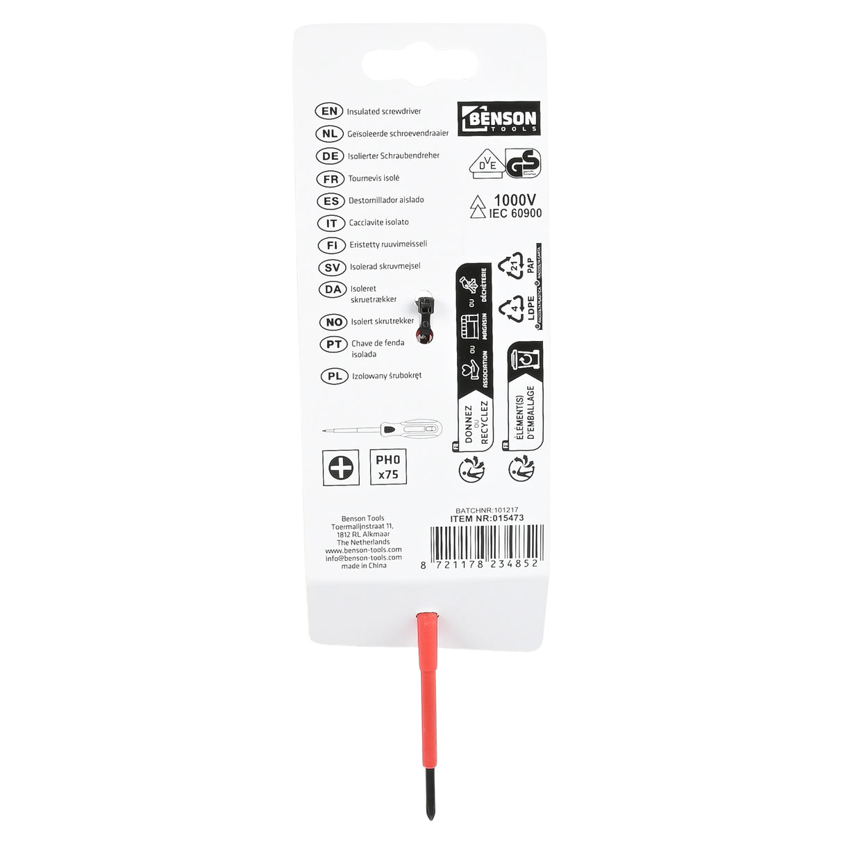 Schroevendraaier phillips PH0 x 75 VDE
