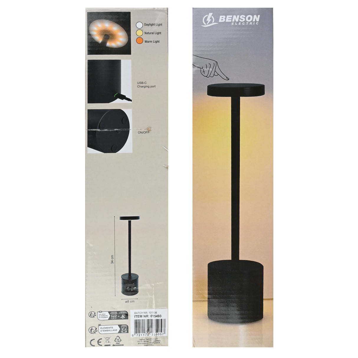 Tischlampe aus Metall, dimmbar, wiederaufladbar, schwarz