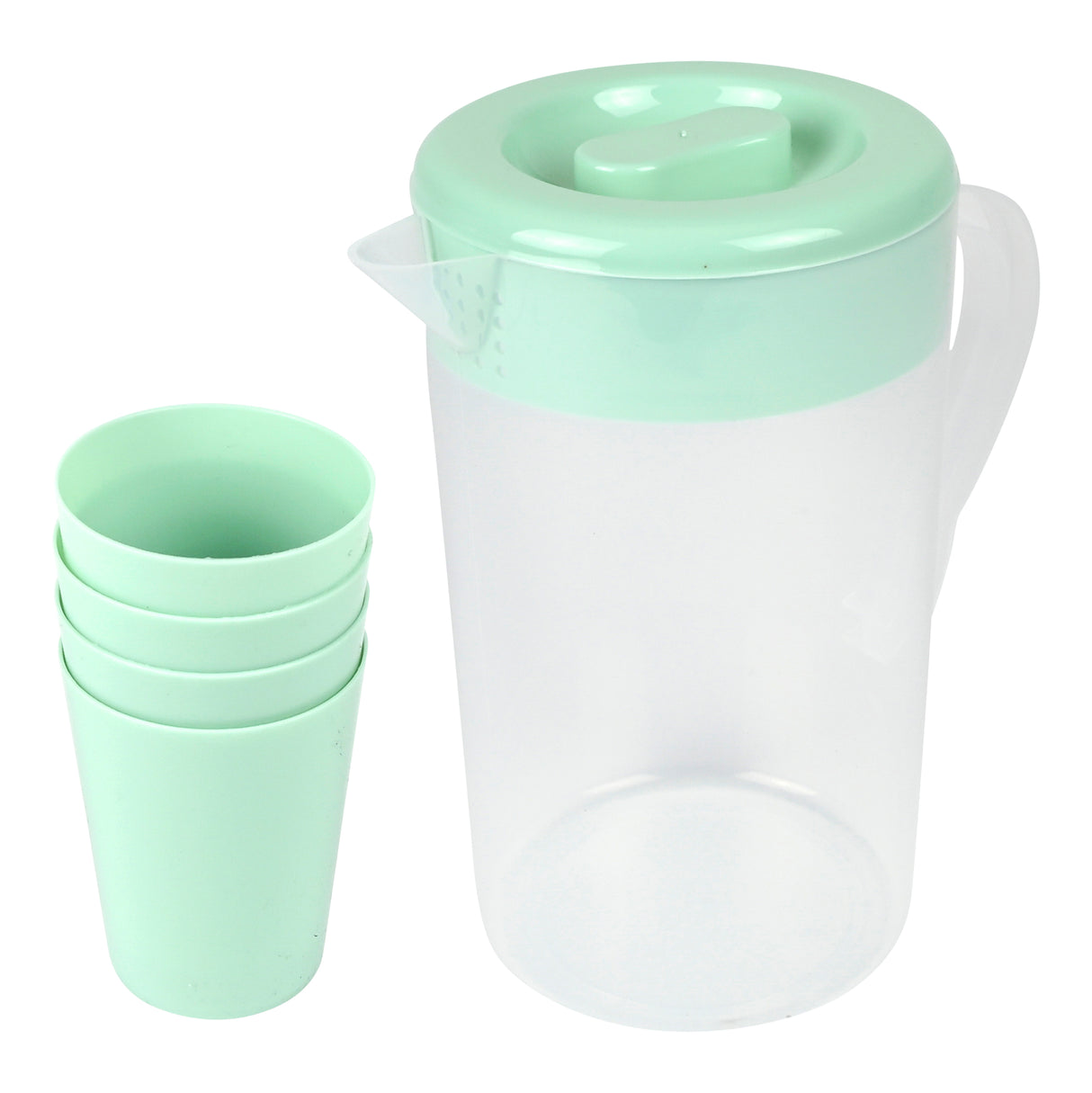 Pichet avec couvercle 2 litres + 4 tasses transparent