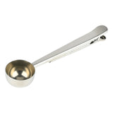Measuring spoon with clip for coffee/tea