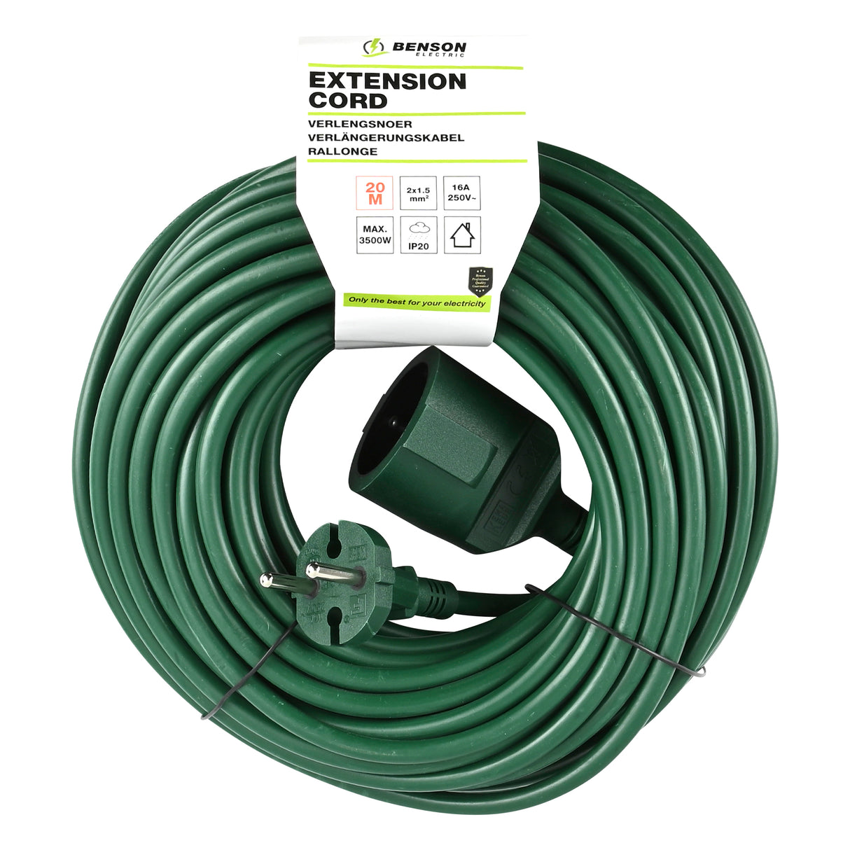 Verlengsnoer 2X1.5 niet geaard 20 mtr groen