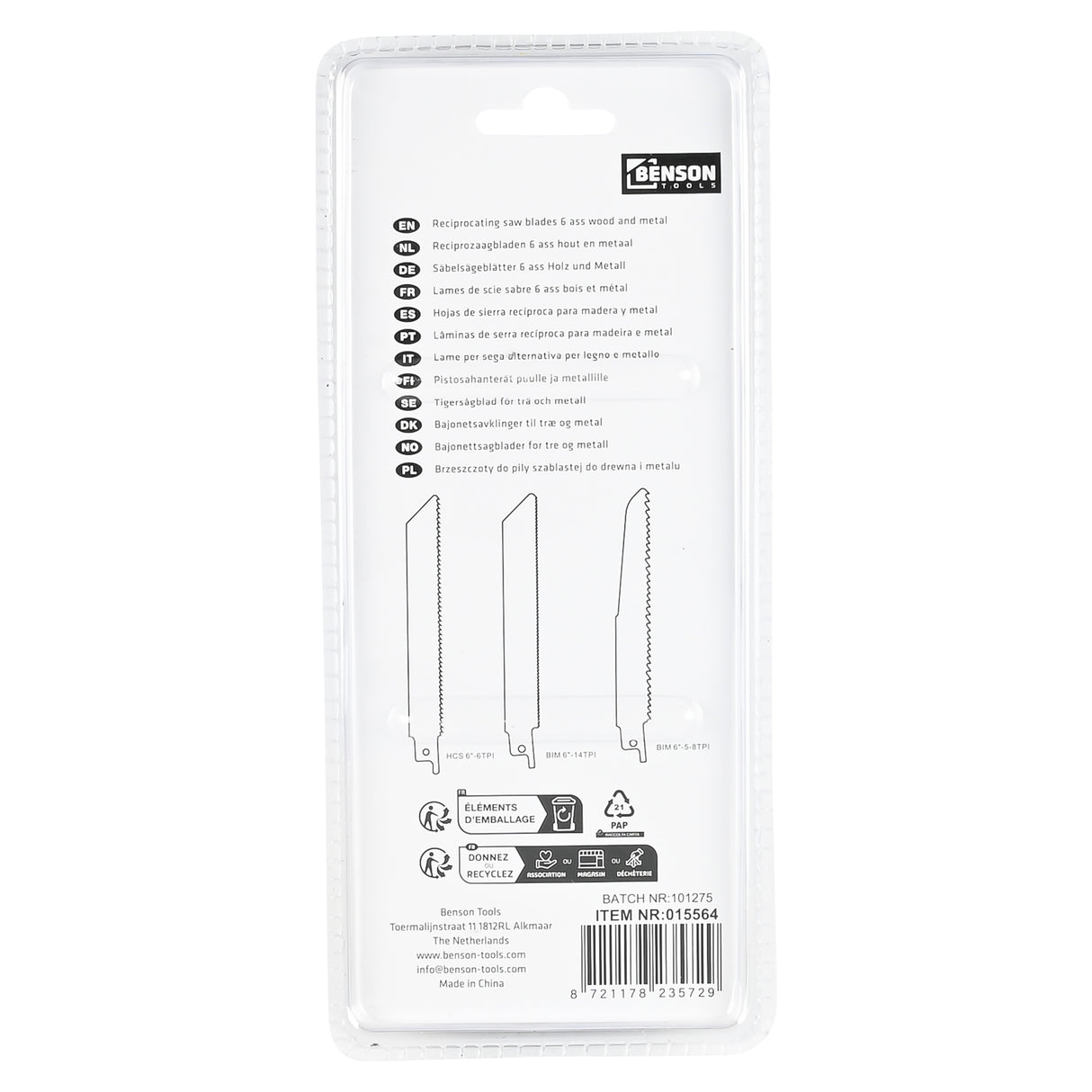 Reciprocating saw blades 6 pieces for wood and metal