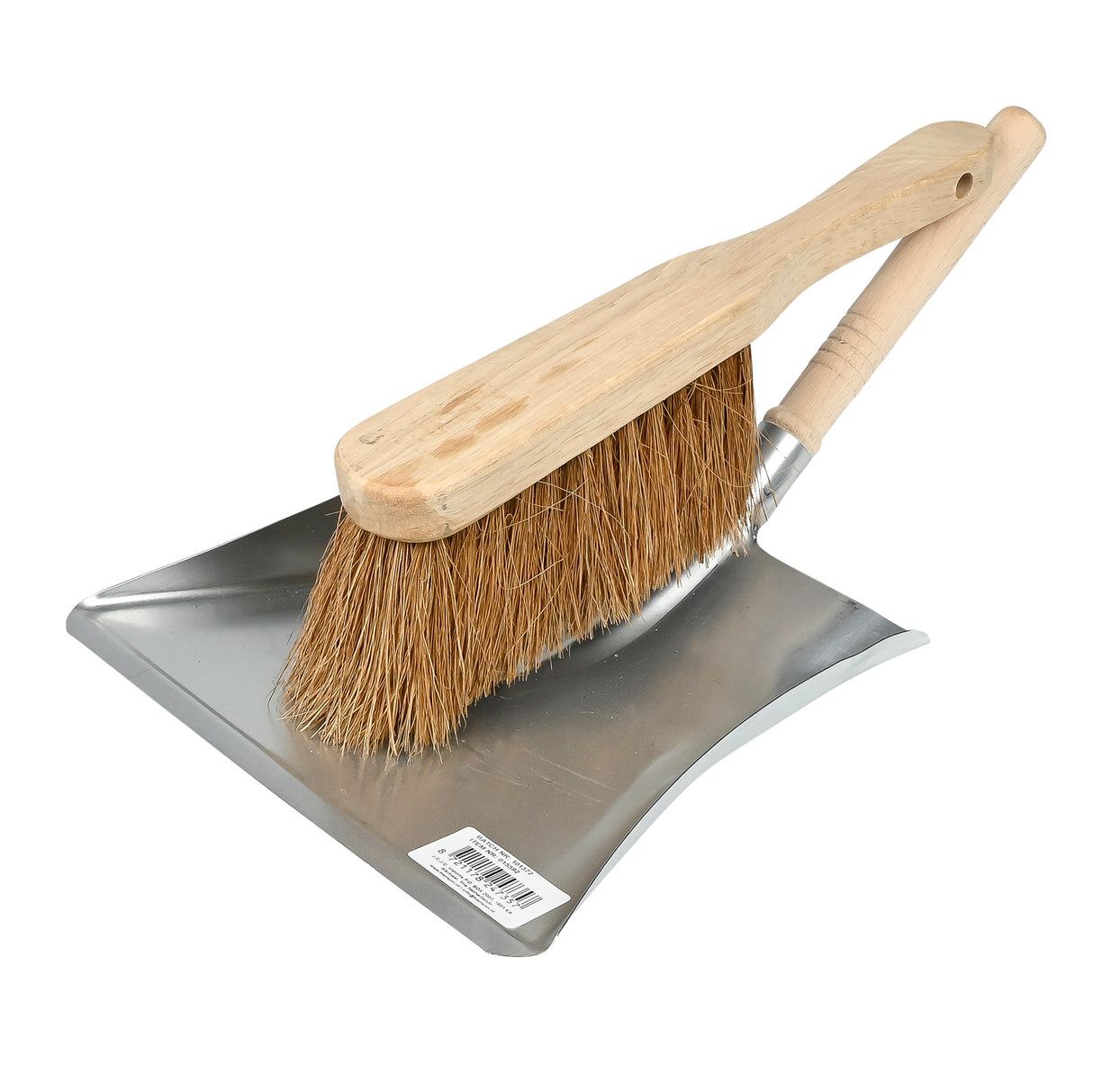 Stofblik verzinkt met houten steel + stoffer kokos