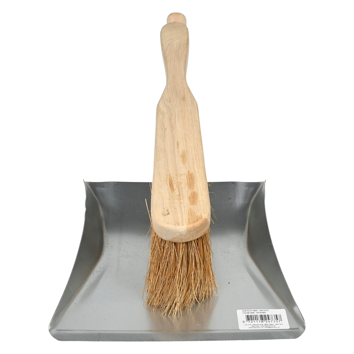 Stofblik verzinkt met houten steel + stoffer kokos