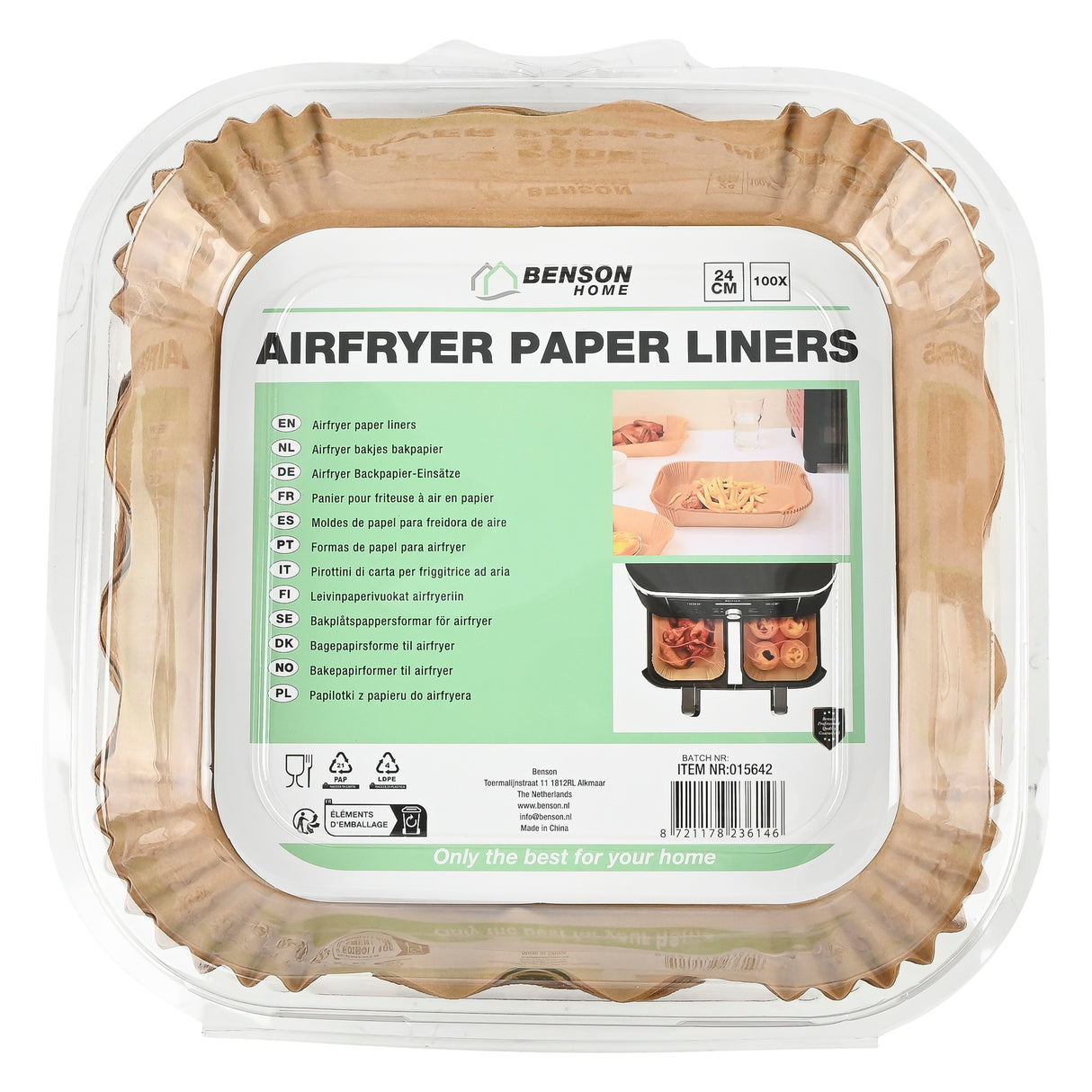 Airfryer containers with baking paper square 24 cm 100 pcs