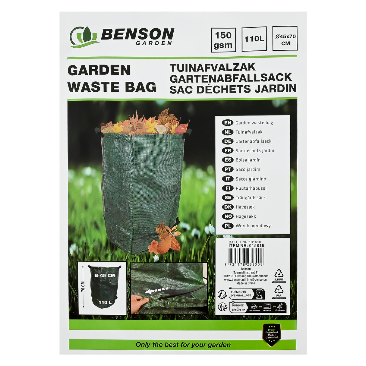 Gartenabfallsack ø45 x 70 cm 110 ltr (PP)
