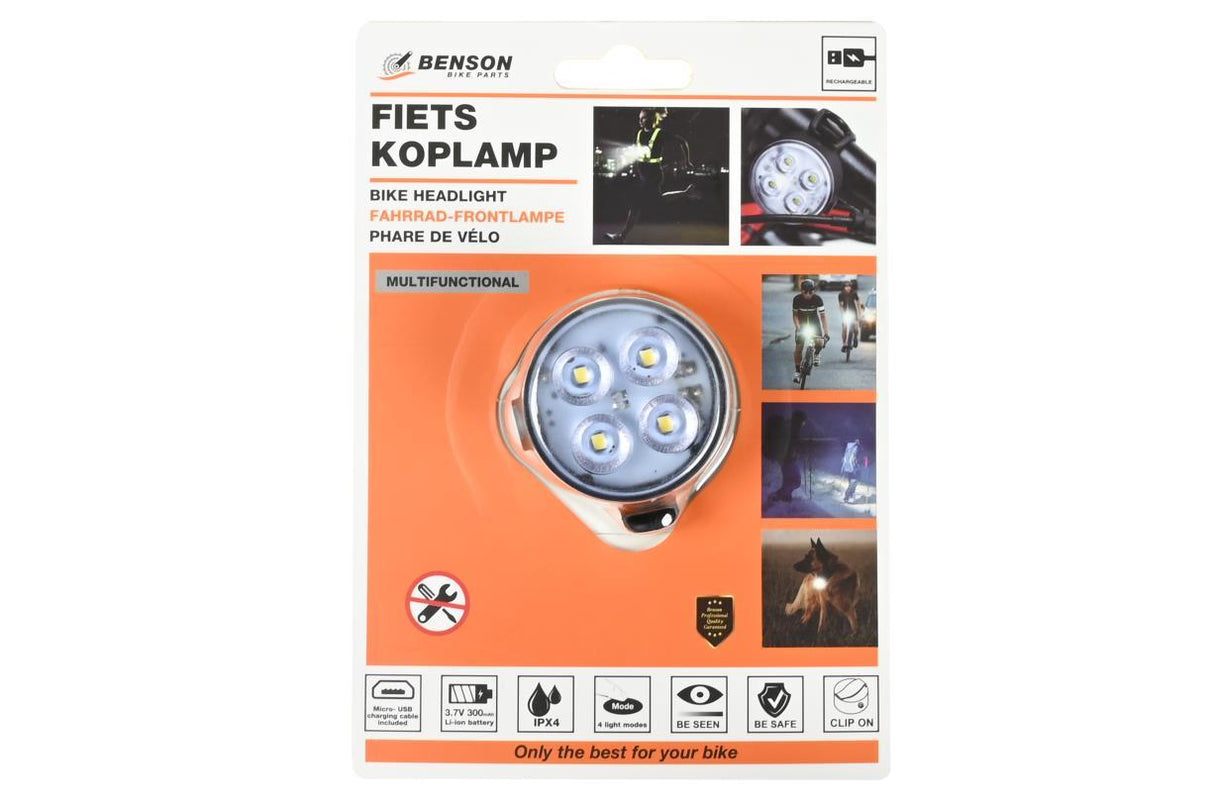 Fietslamp USB oplaadbaar wit inclusief clip