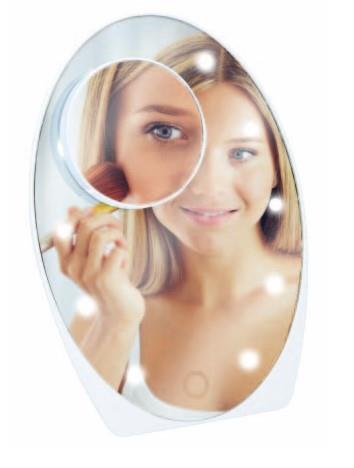 Miroir make-up 8 LED avec miroir grossissant blanc